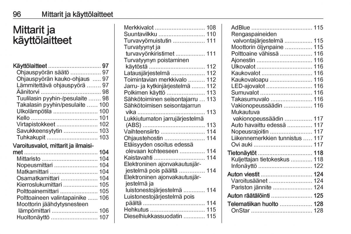 Opel Zafira C FL omistajan kasikirja / page 98