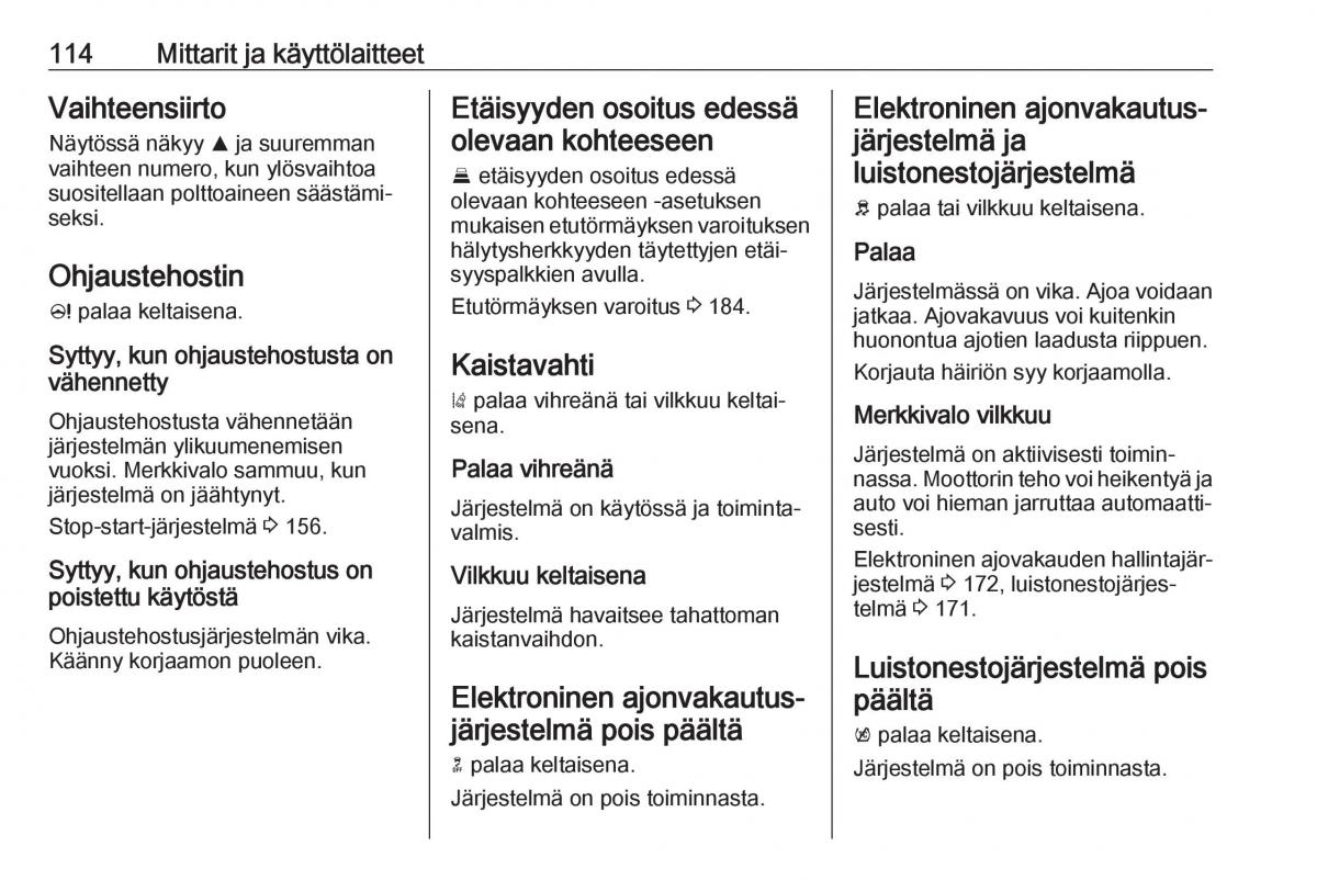 Opel Zafira C FL omistajan kasikirja / page 116