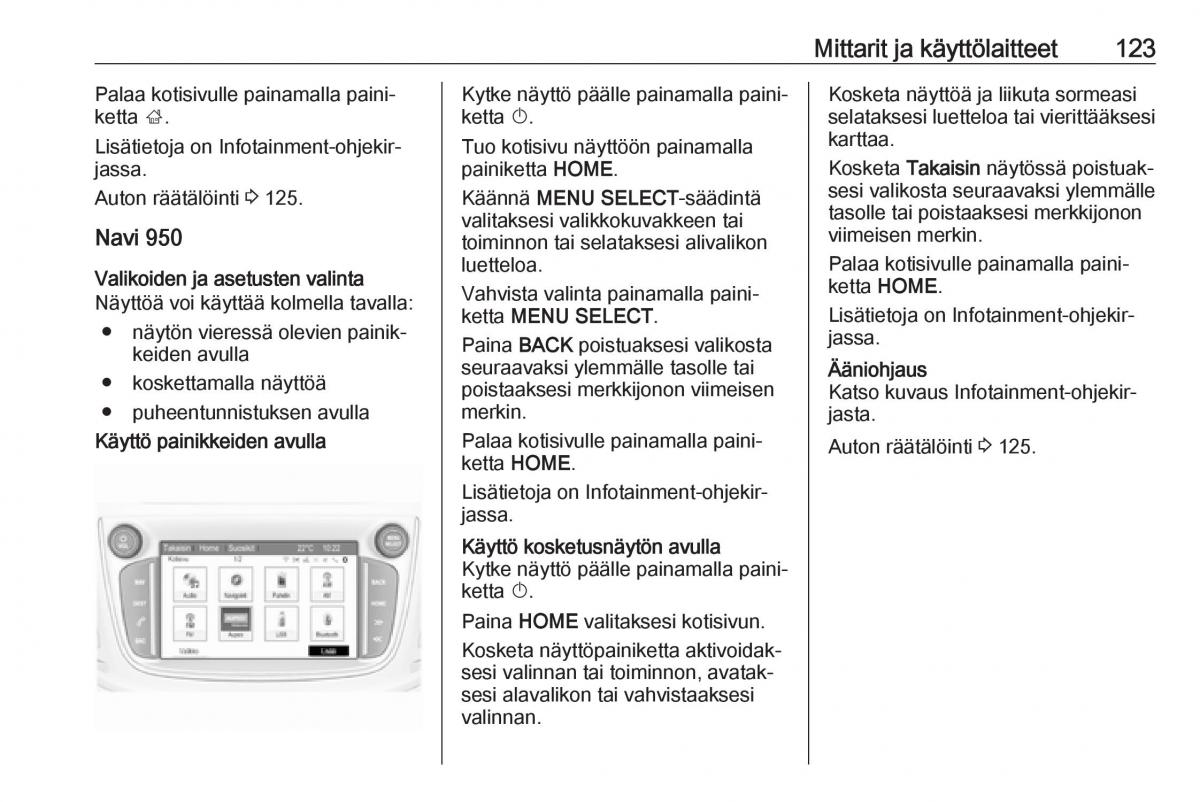 Opel Zafira C FL omistajan kasikirja / page 125