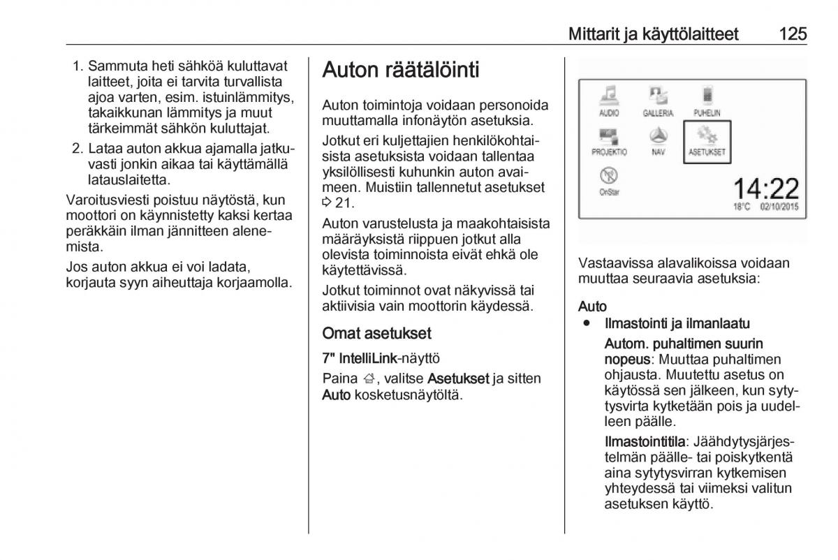 Opel Zafira C FL omistajan kasikirja / page 127