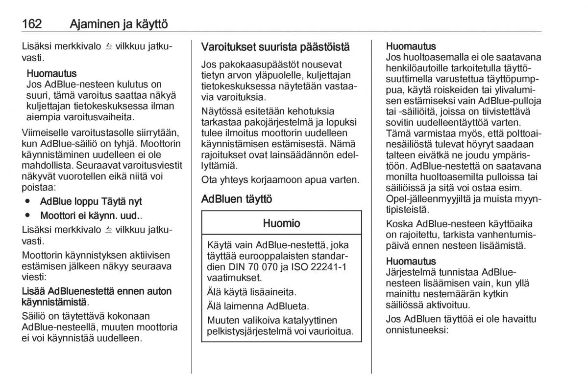 Opel Zafira C FL omistajan kasikirja / page 164