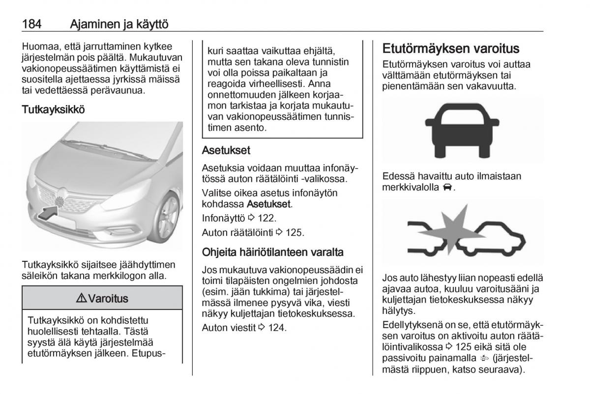 Opel Zafira C FL omistajan kasikirja / page 186