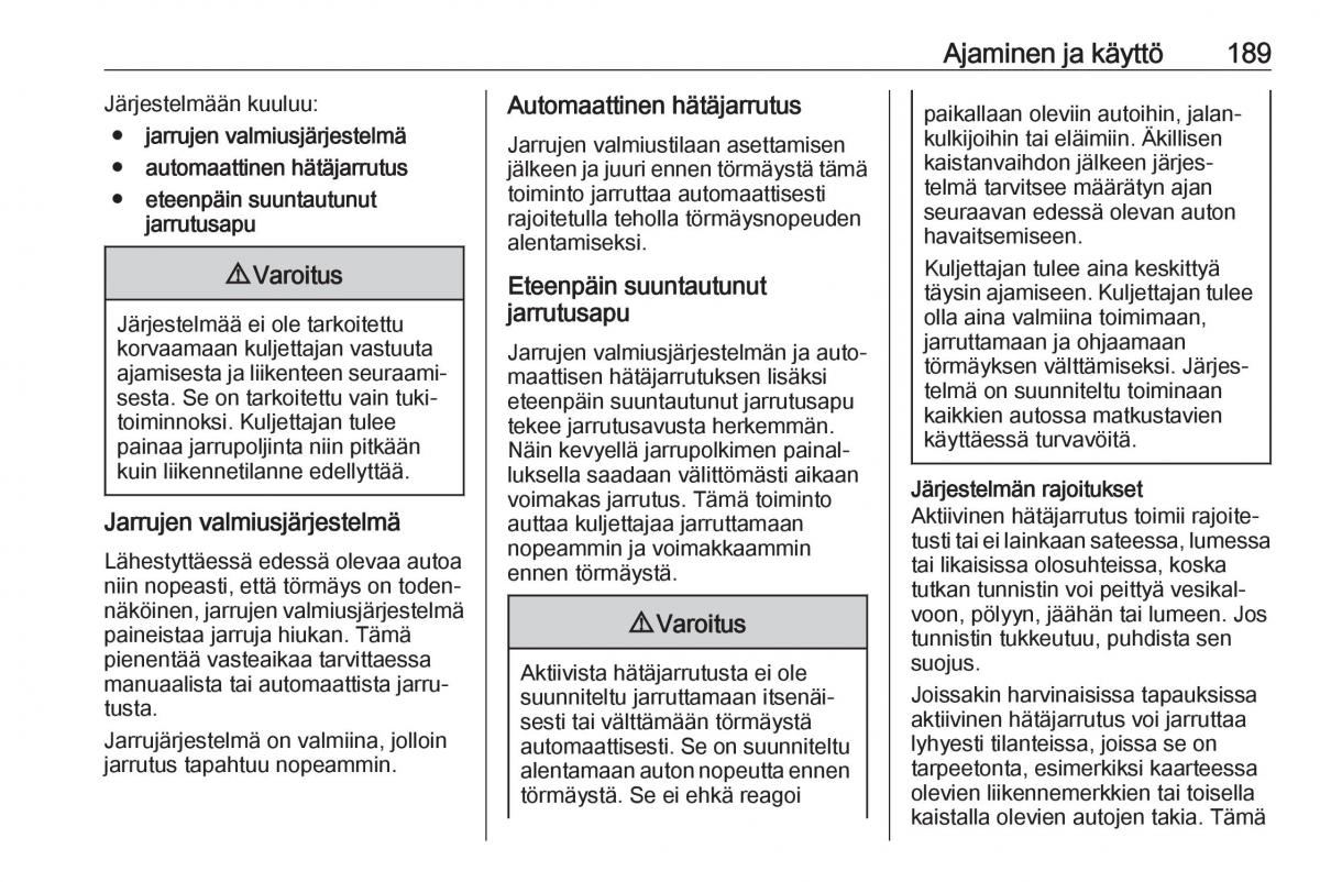 Opel Zafira C FL omistajan kasikirja / page 191