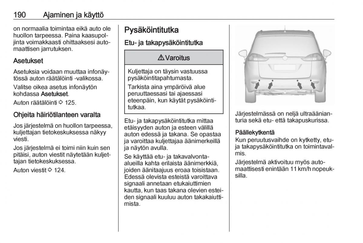 Opel Zafira C FL omistajan kasikirja / page 192