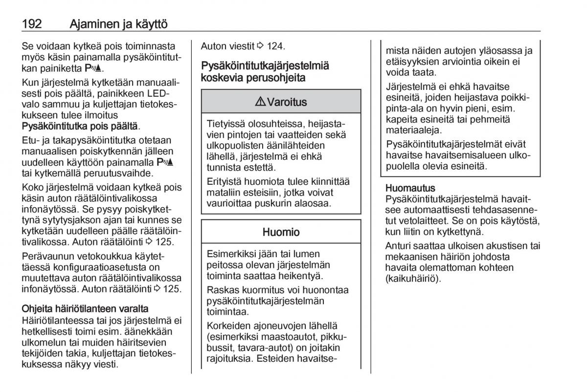 Opel Zafira C FL omistajan kasikirja / page 194