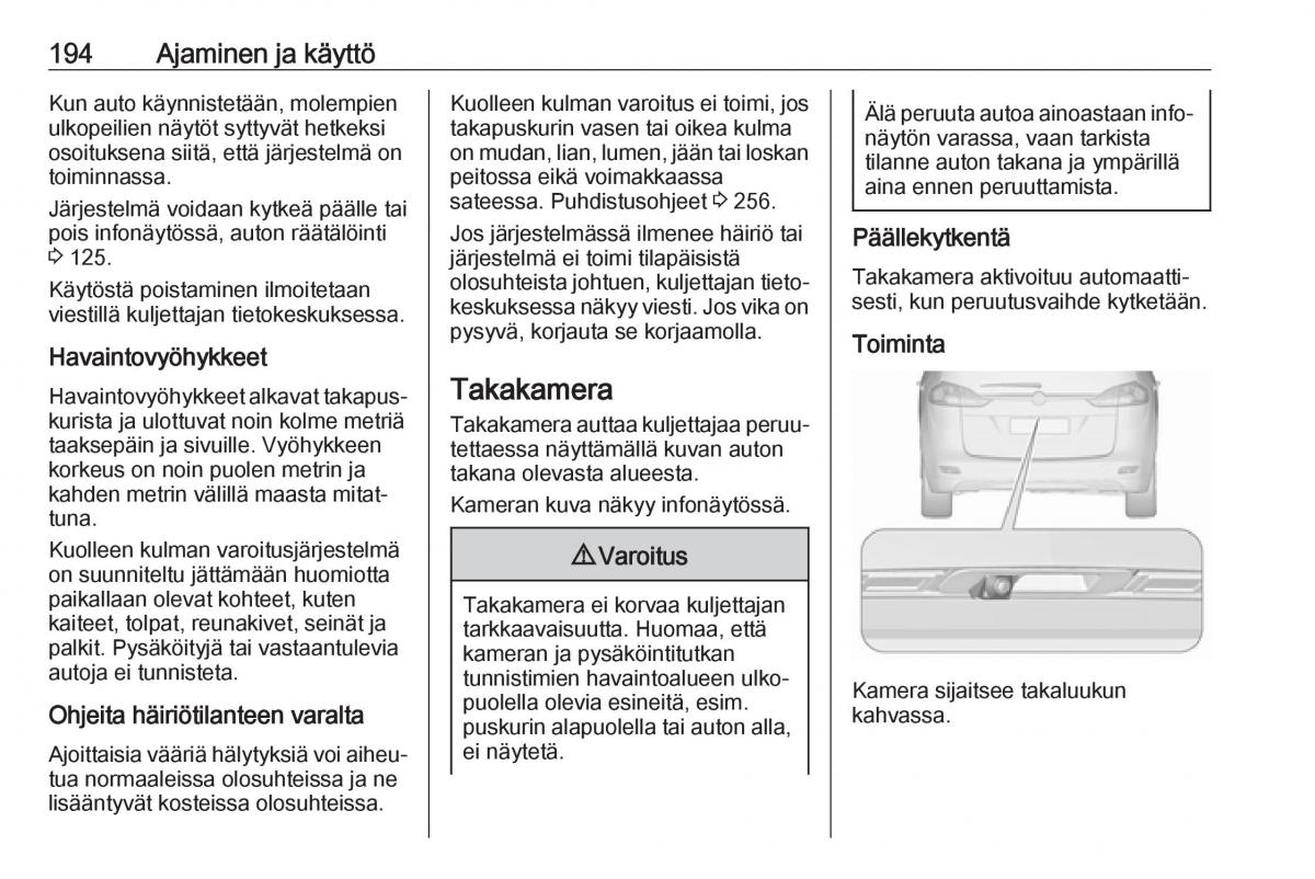 Opel Zafira C FL omistajan kasikirja / page 196