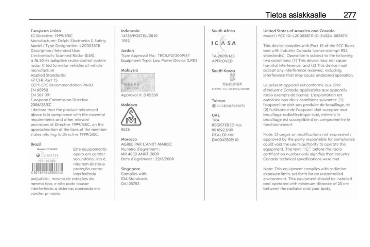 Opel Zafira C FL omistajan kasikirja / page 279