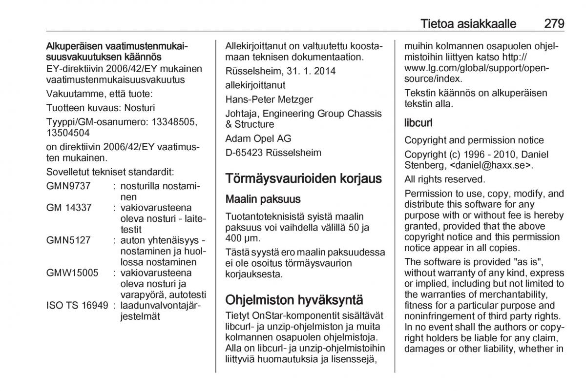 manual  Opel Zafira C FL omistajan kasikirja / page 281