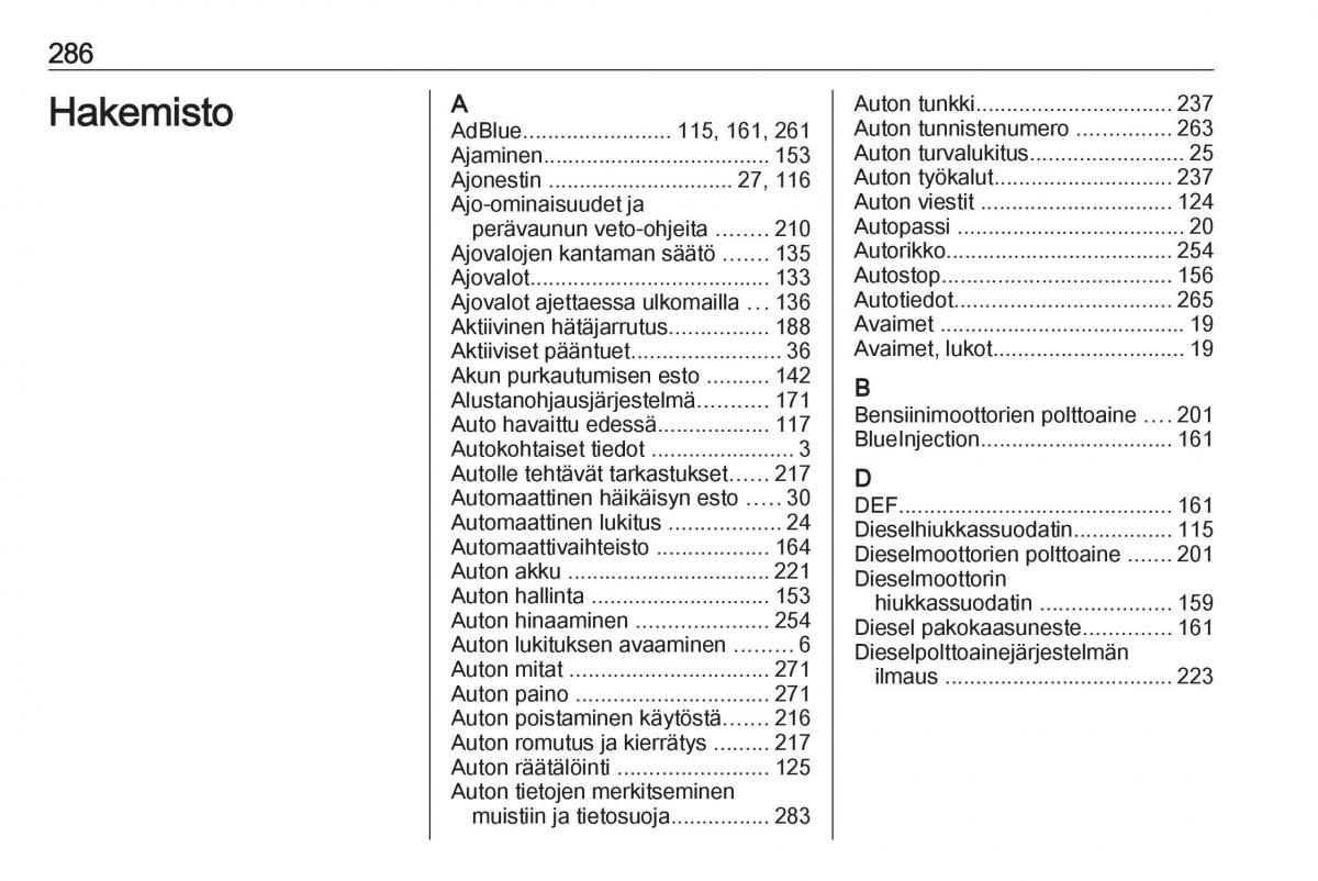 Opel Zafira C FL omistajan kasikirja / page 288