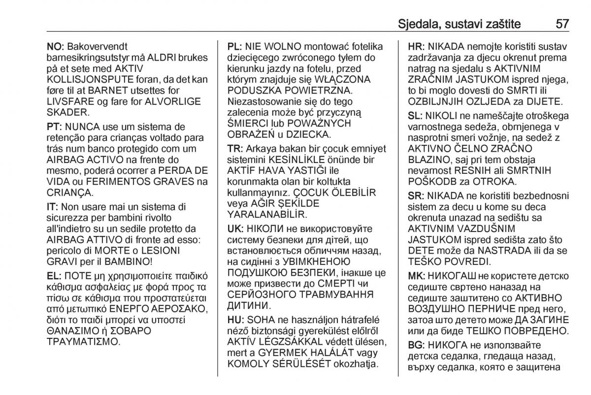 Opel Zafira C FL vlasnicko uputstvo / page 59