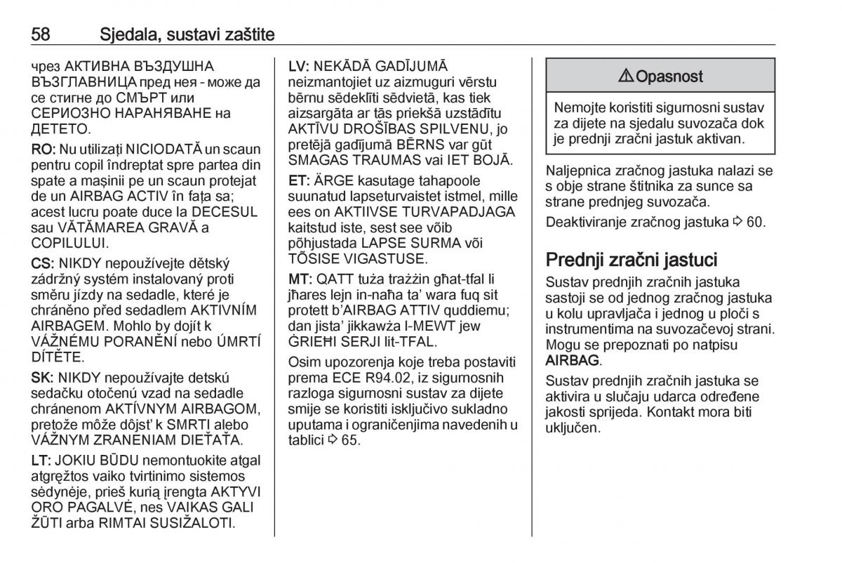 Opel Zafira C FL vlasnicko uputstvo / page 60