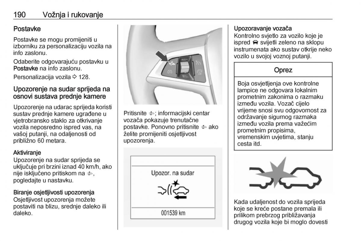 Opel Zafira C FL vlasnicko uputstvo / page 192