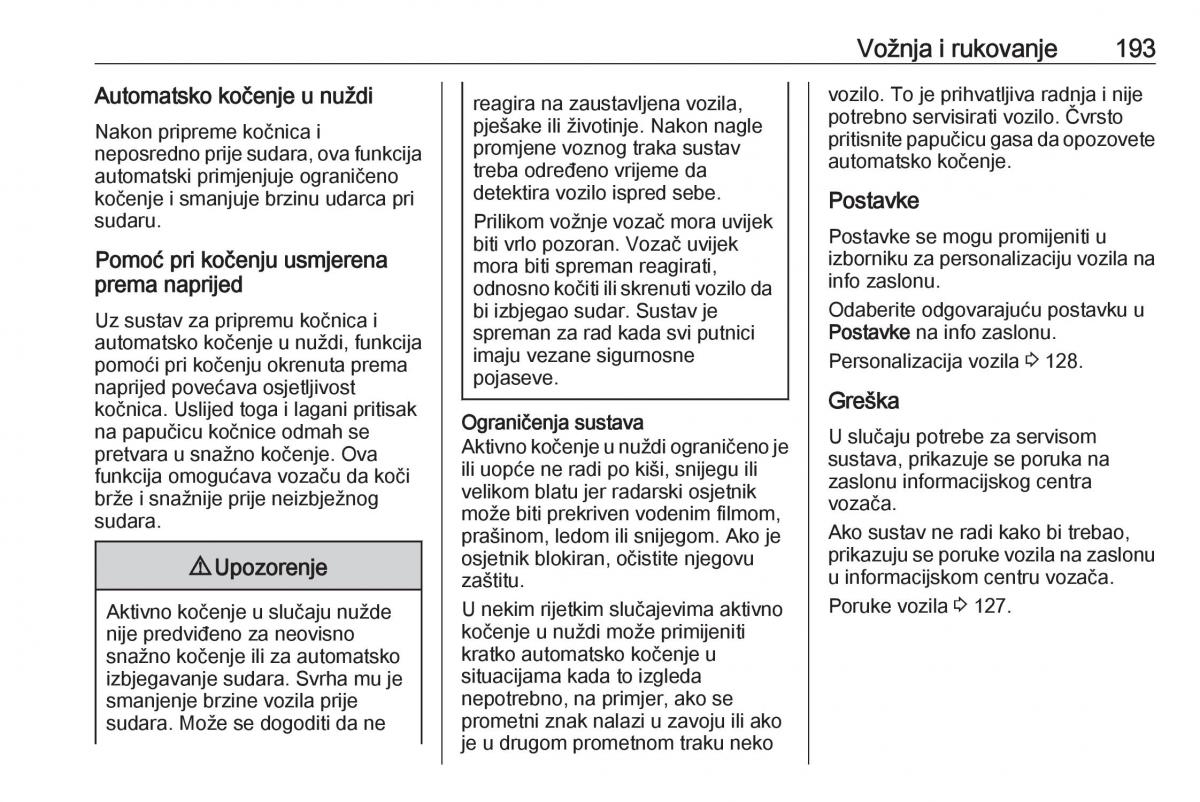 Opel Zafira C FL vlasnicko uputstvo / page 195