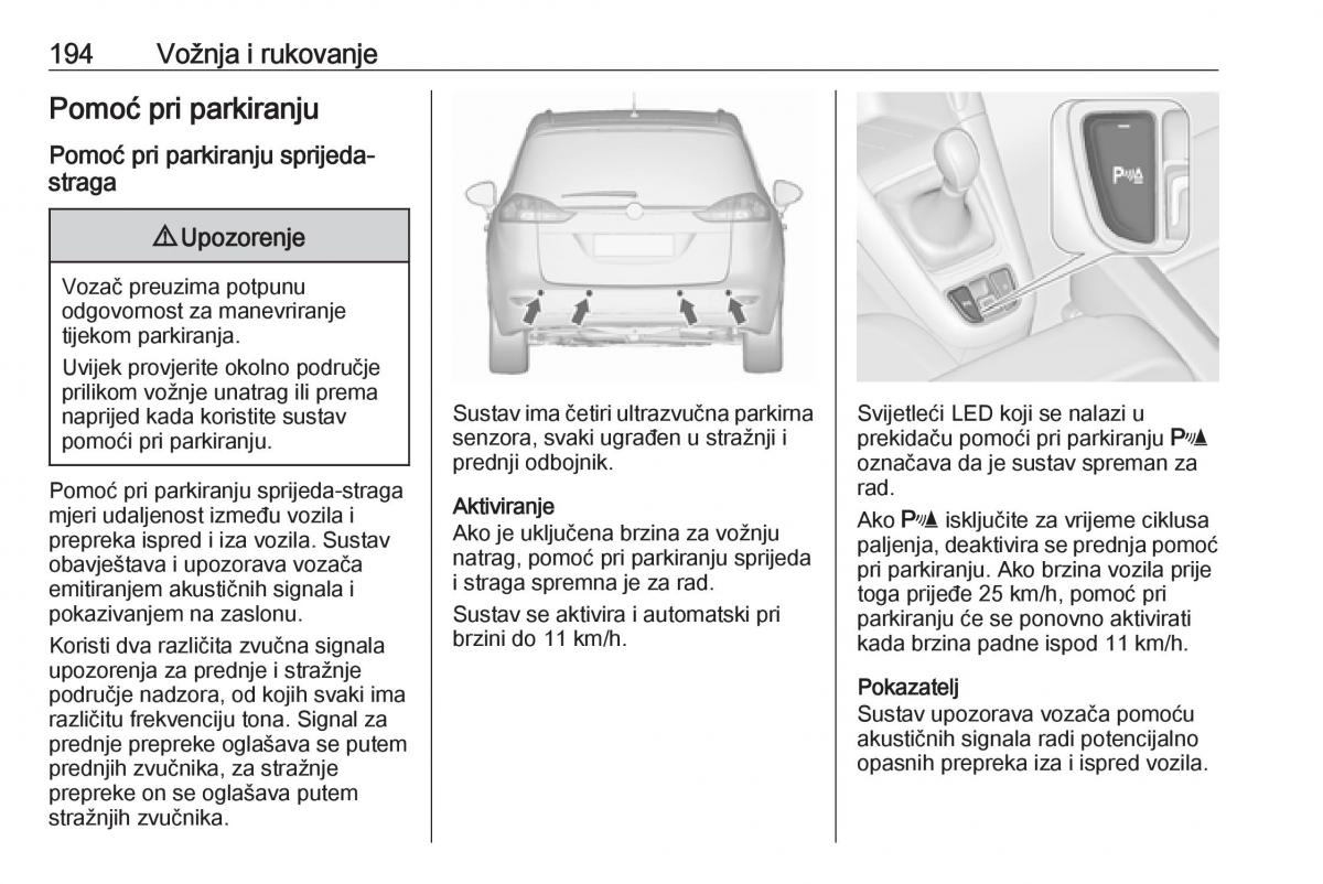 Opel Zafira C FL vlasnicko uputstvo / page 196