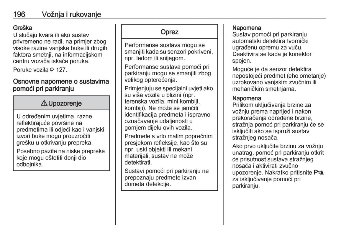 Opel Zafira C FL vlasnicko uputstvo / page 198