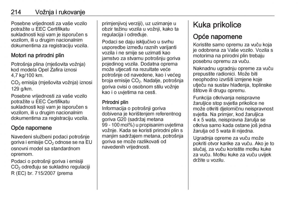 Opel Zafira C FL vlasnicko uputstvo / page 216