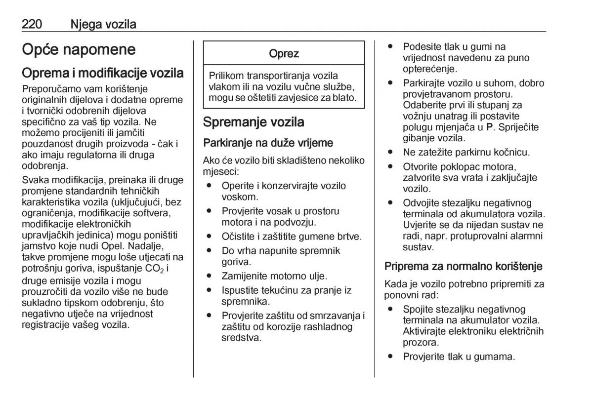 Opel Zafira C FL vlasnicko uputstvo / page 222