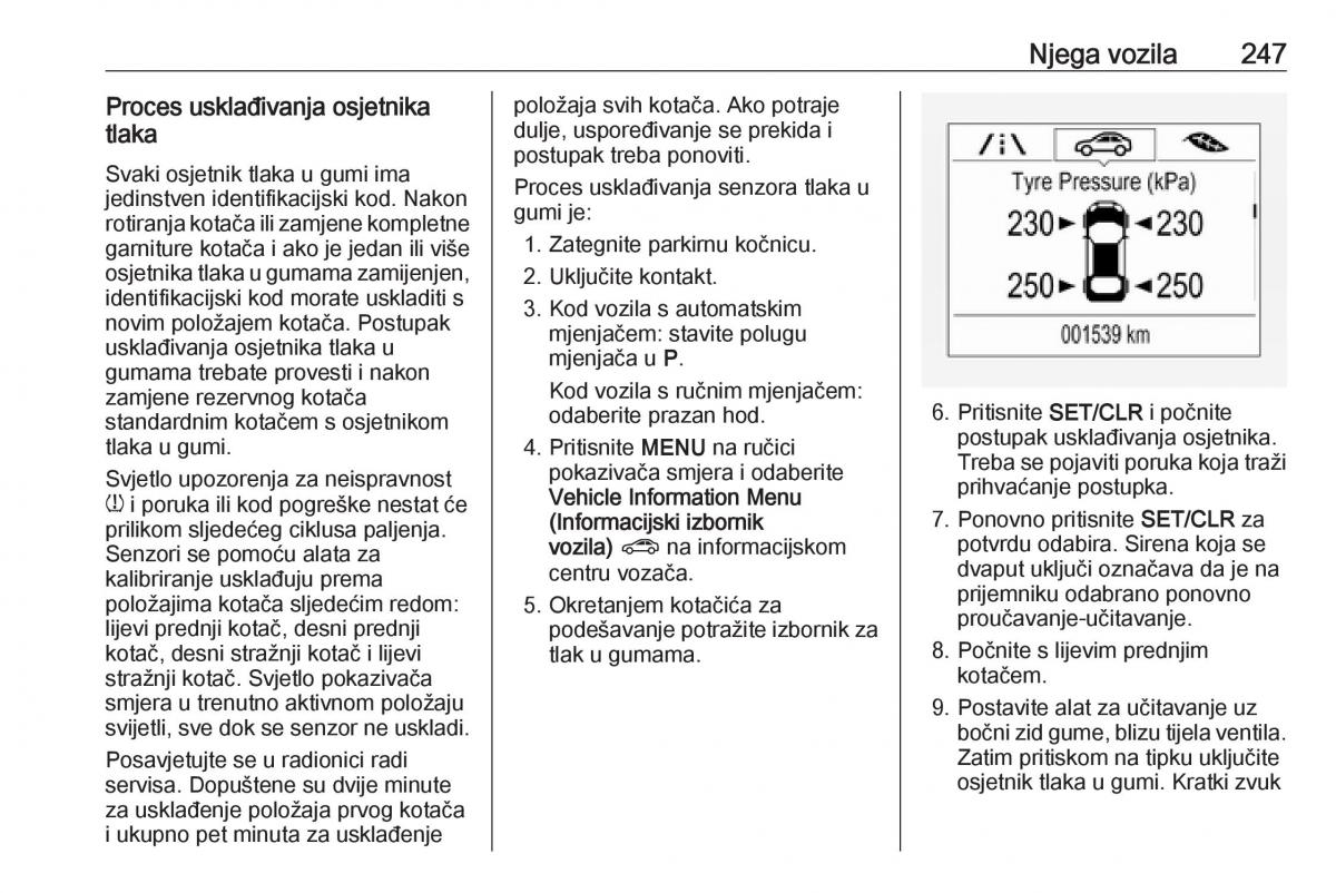 Opel Zafira C FL vlasnicko uputstvo / page 249