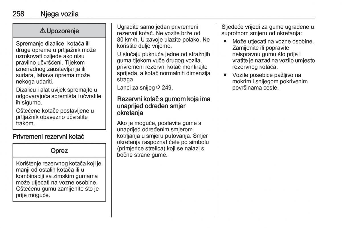 Opel Zafira C FL vlasnicko uputstvo / page 260