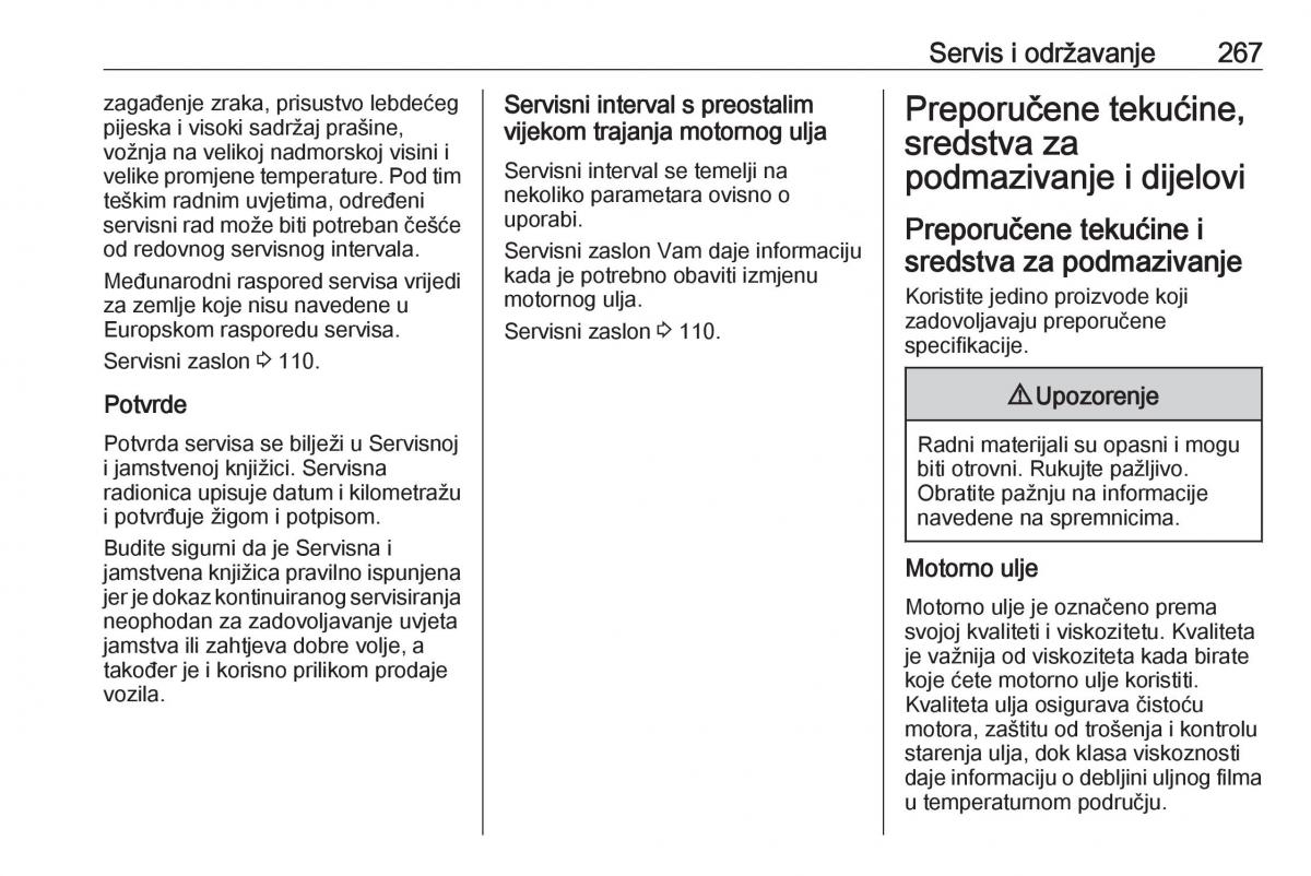 Opel Zafira C FL vlasnicko uputstvo / page 269