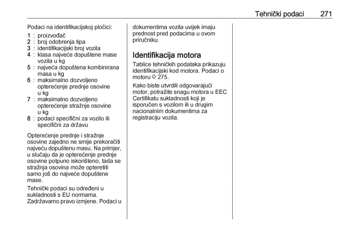 Opel Zafira C FL vlasnicko uputstvo / page 273