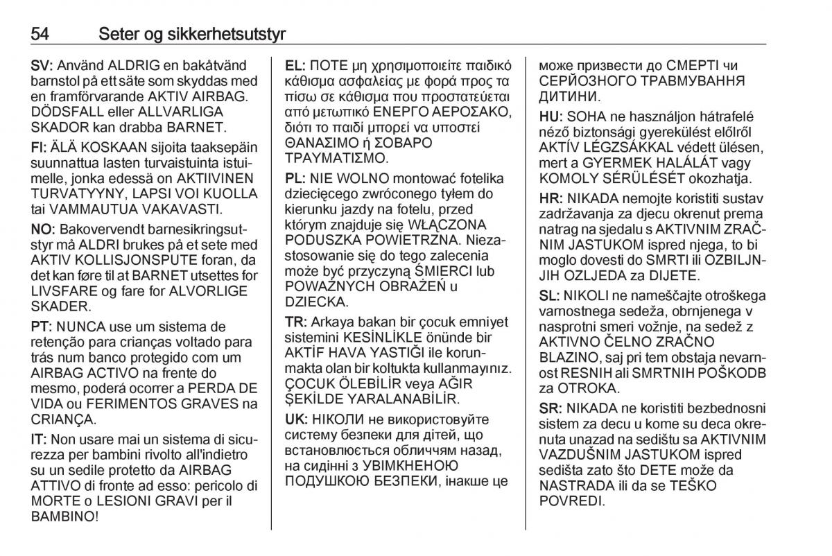 manual  Opel Zafira C FL bruksanvisningen / page 56