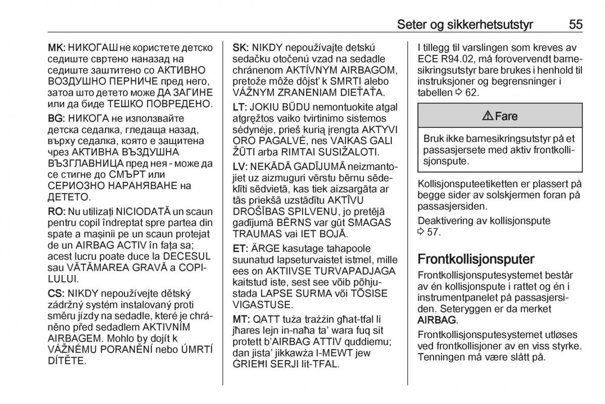 manual  Opel Zafira C FL bruksanvisningen / page 57