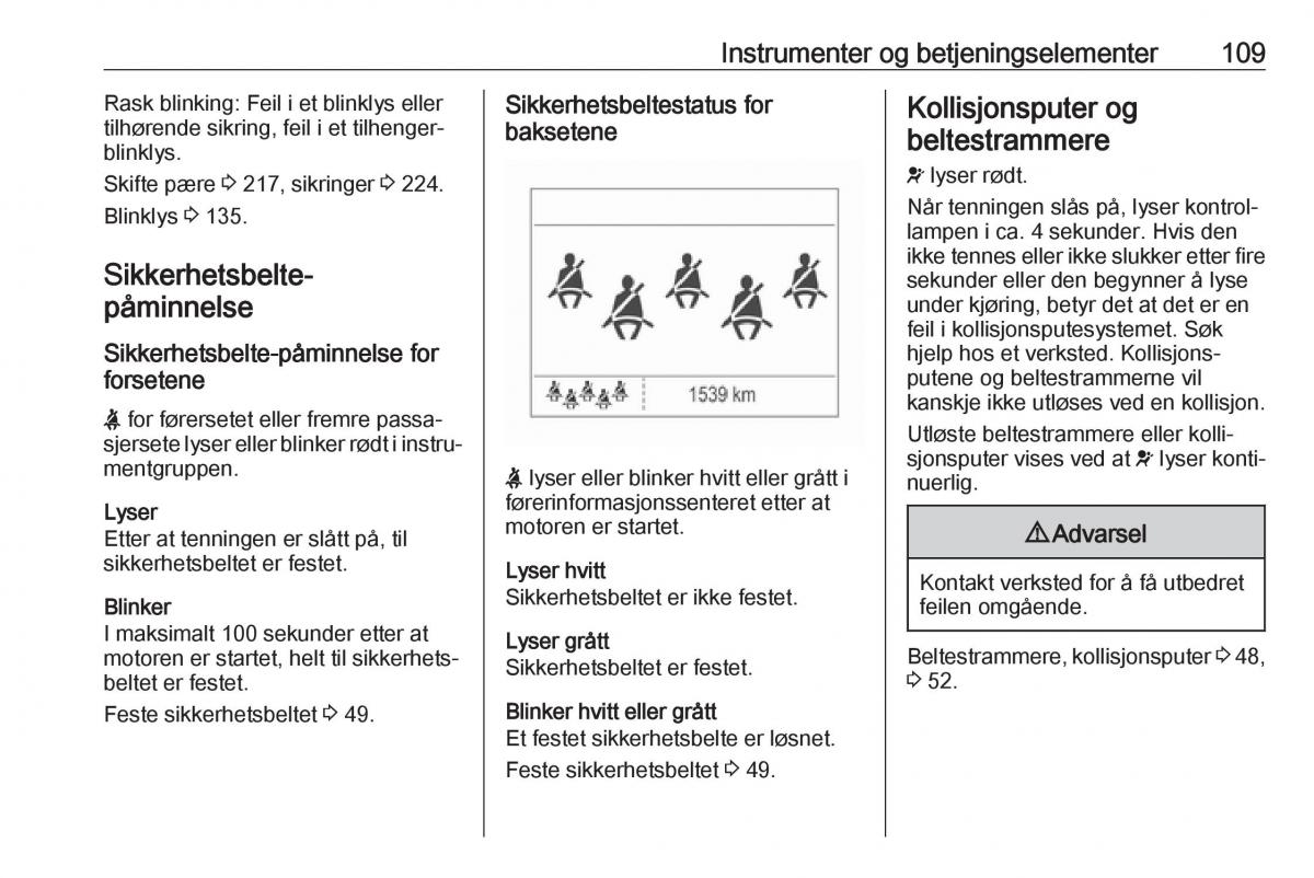 Opel Zafira C FL bruksanvisningen / page 111