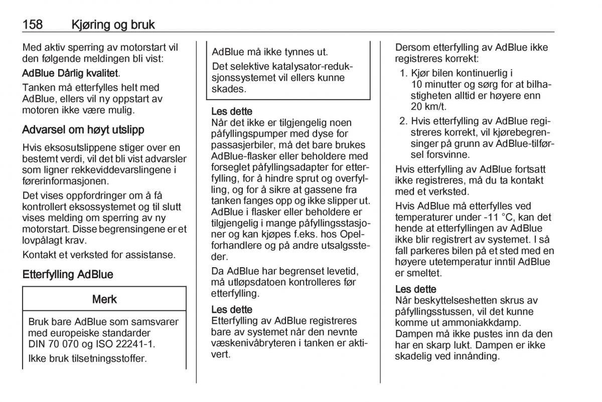 Opel Zafira C FL bruksanvisningen / page 160