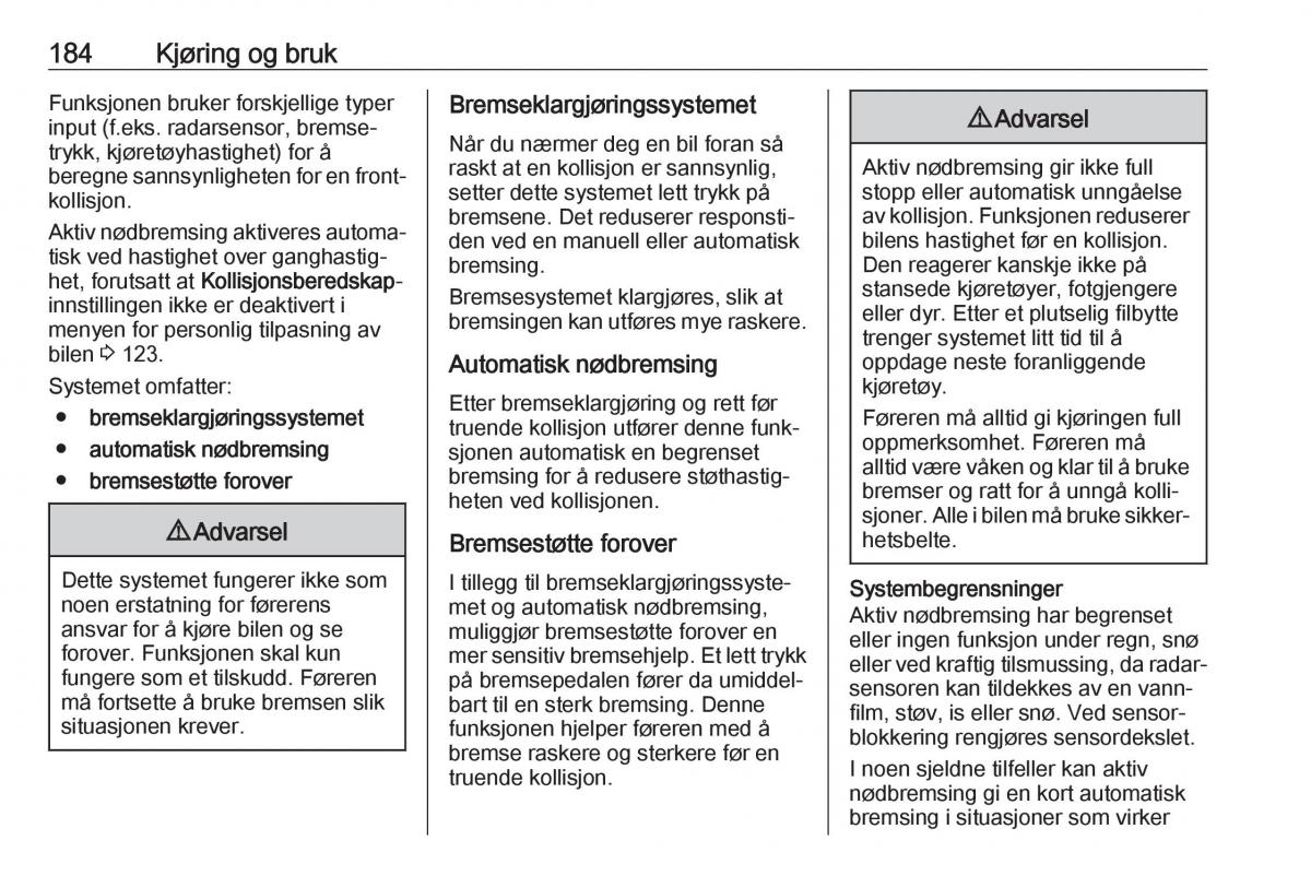 manual  Opel Zafira C FL bruksanvisningen / page 186