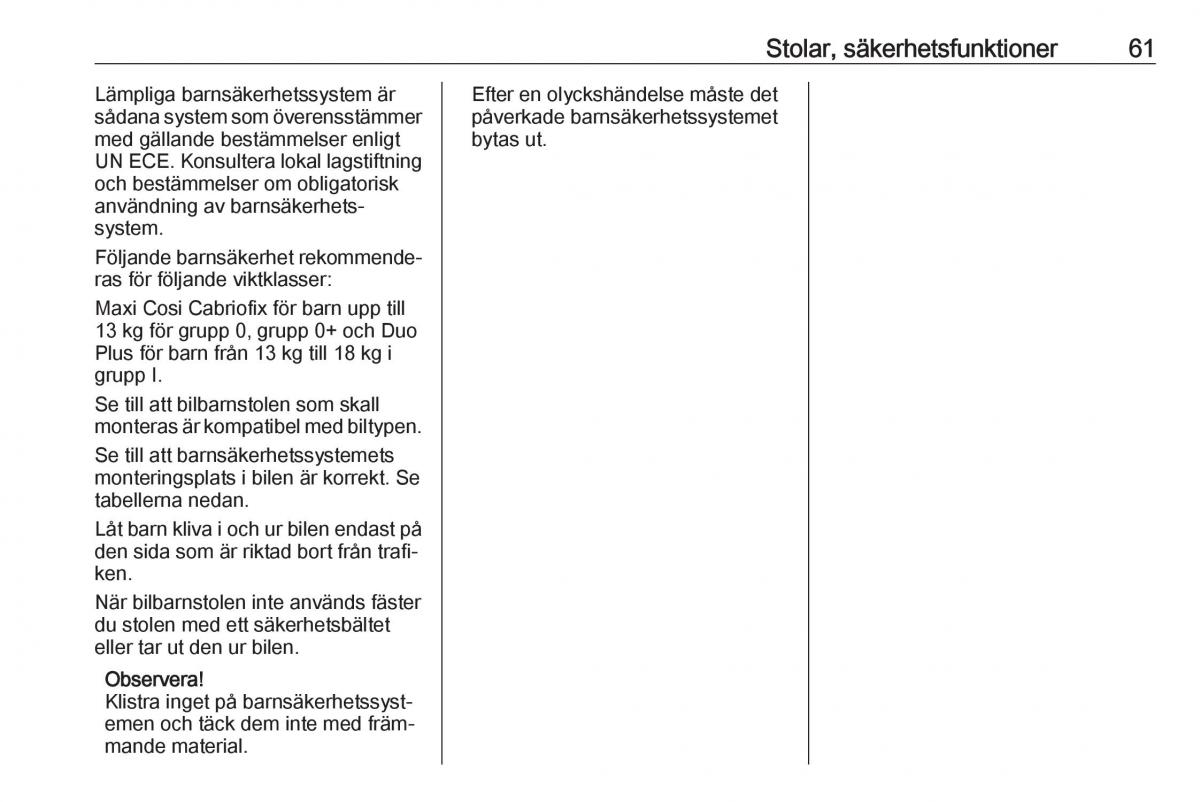 Opel Zafira C FL instruktionsbok / page 63