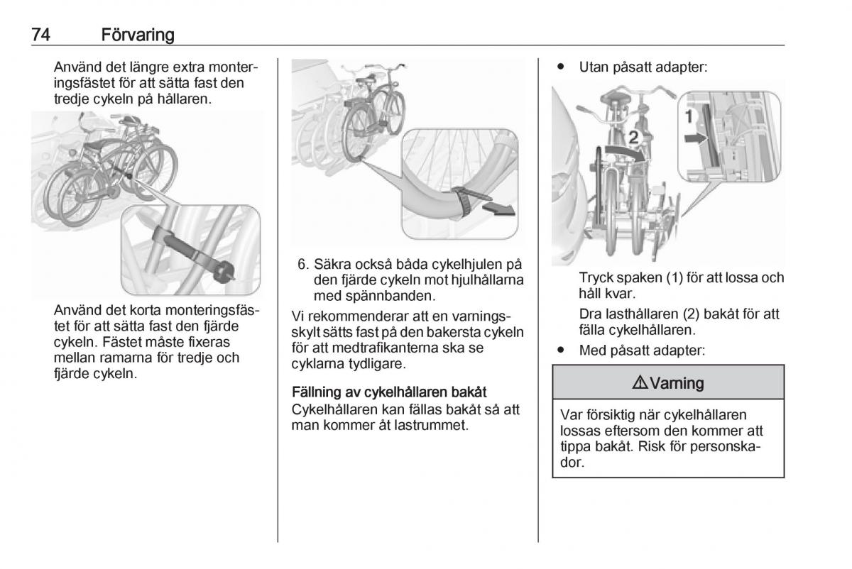 manual  Opel Zafira C FL instruktionsbok / page 76