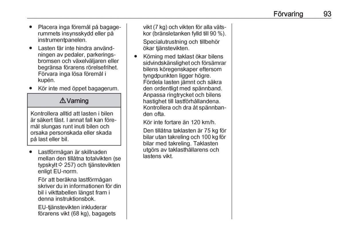 manual  Opel Zafira C FL instruktionsbok / page 95