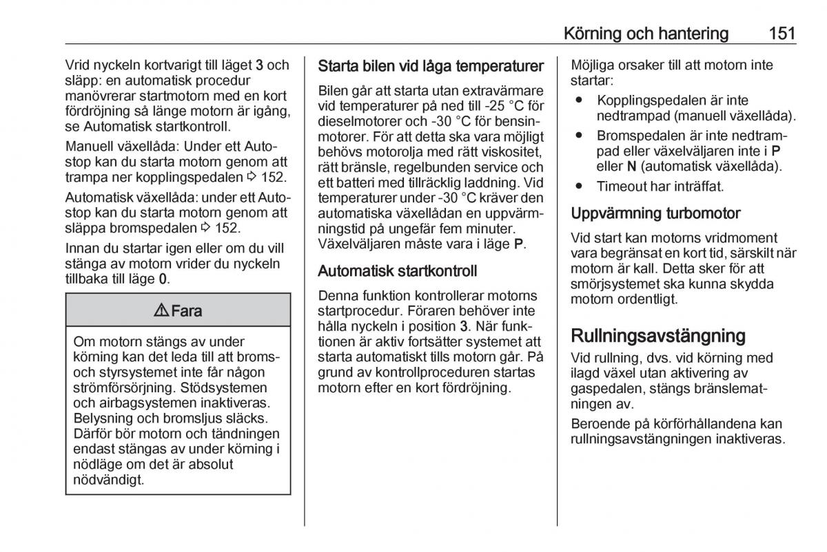 Opel Zafira C FL instruktionsbok / page 153