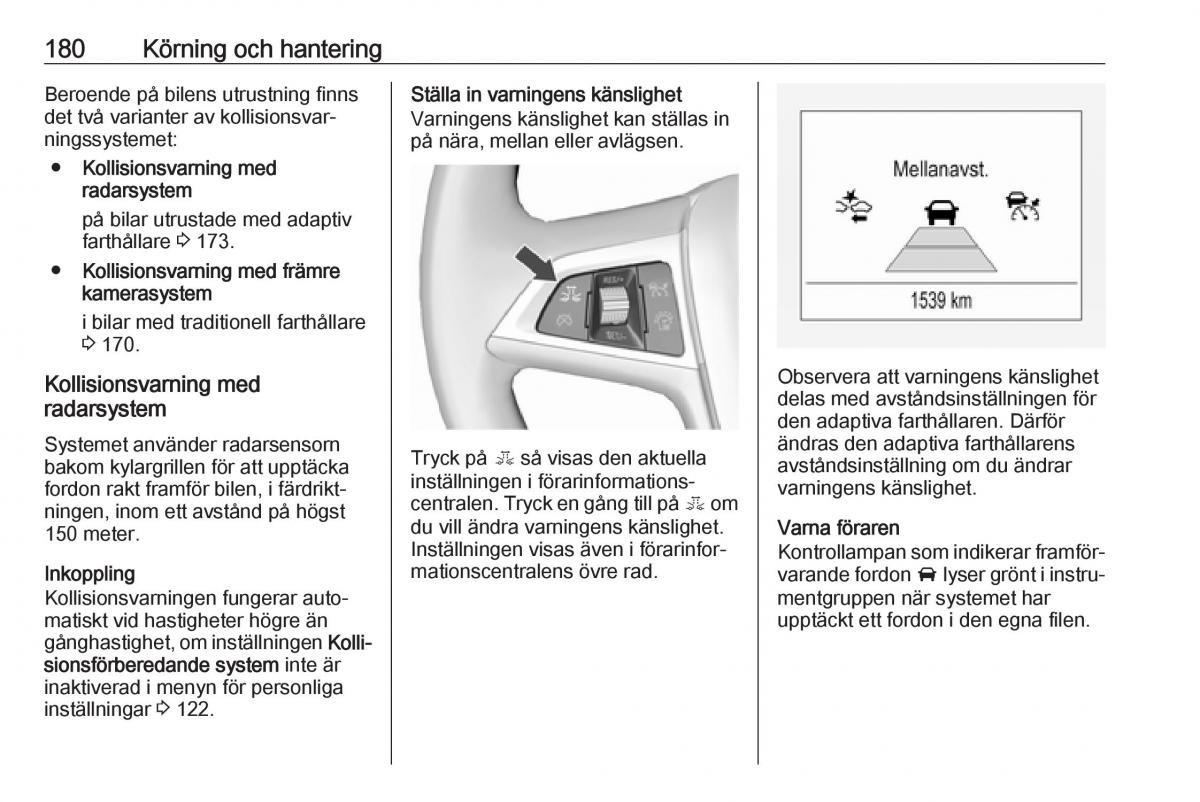 manual  Opel Zafira C FL instruktionsbok / page 182