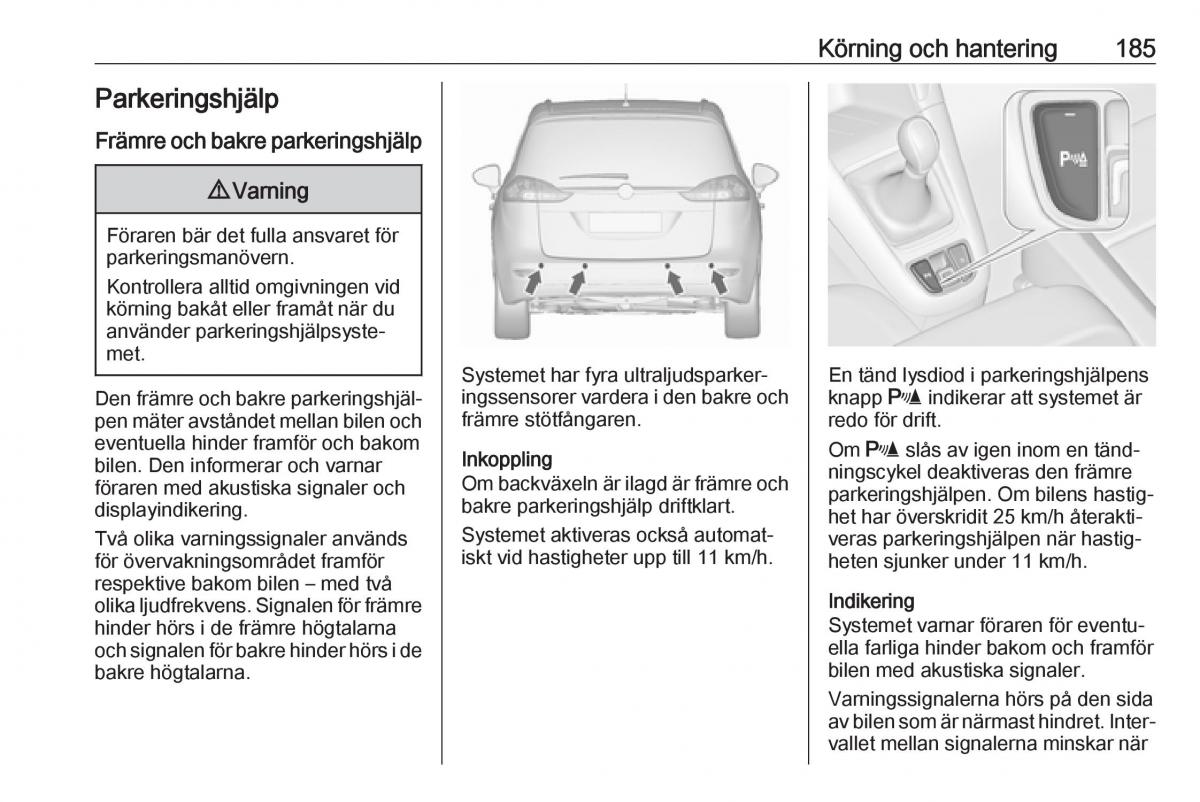 manual  Opel Zafira C FL instruktionsbok / page 187