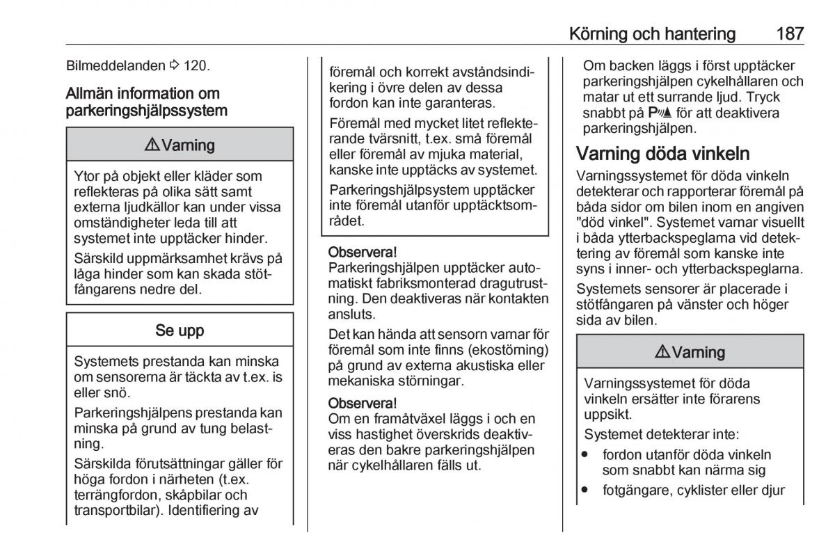 manual  Opel Zafira C FL instruktionsbok / page 189