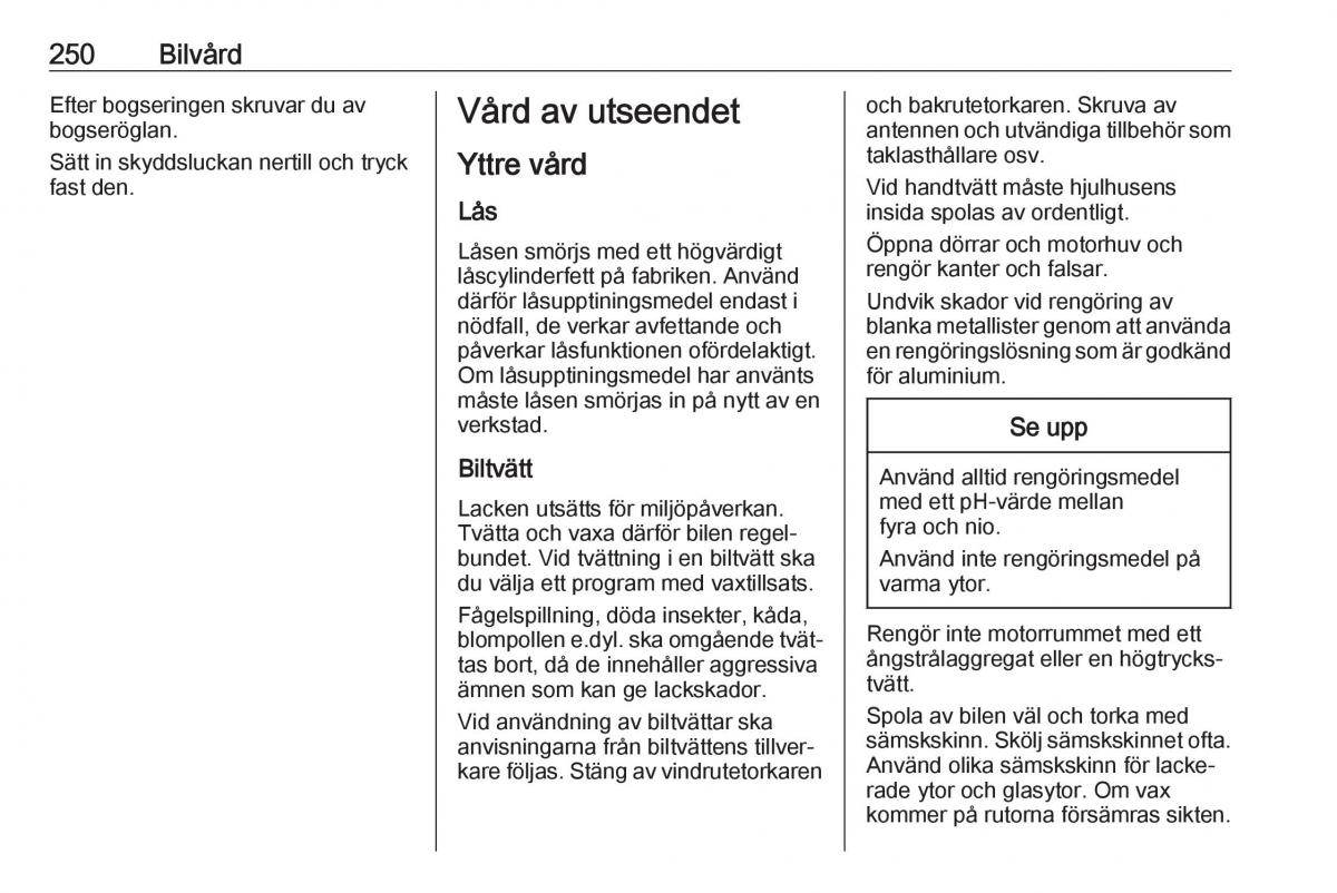 manual  Opel Zafira C FL instruktionsbok / page 252