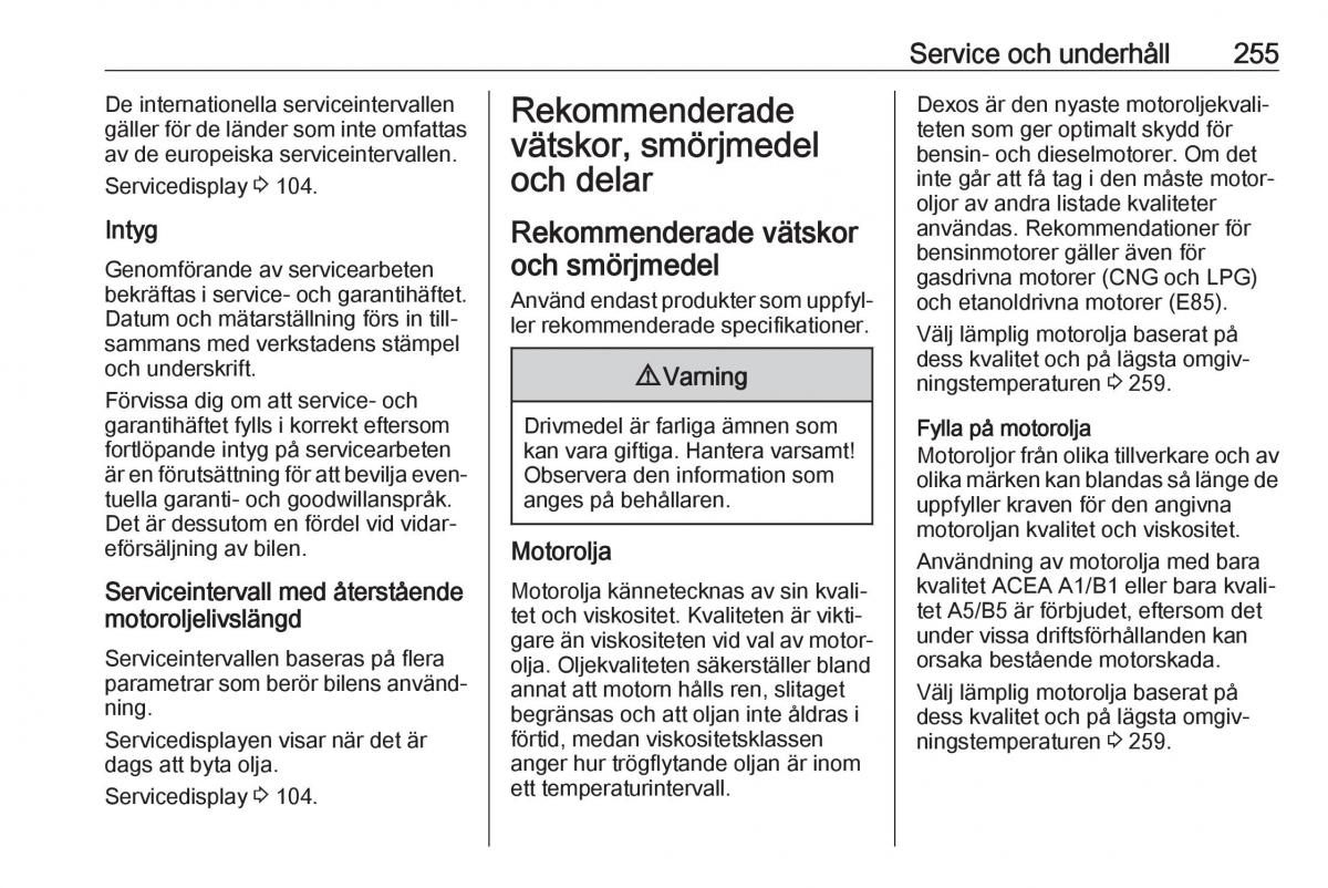 Opel Zafira C FL instruktionsbok / page 257