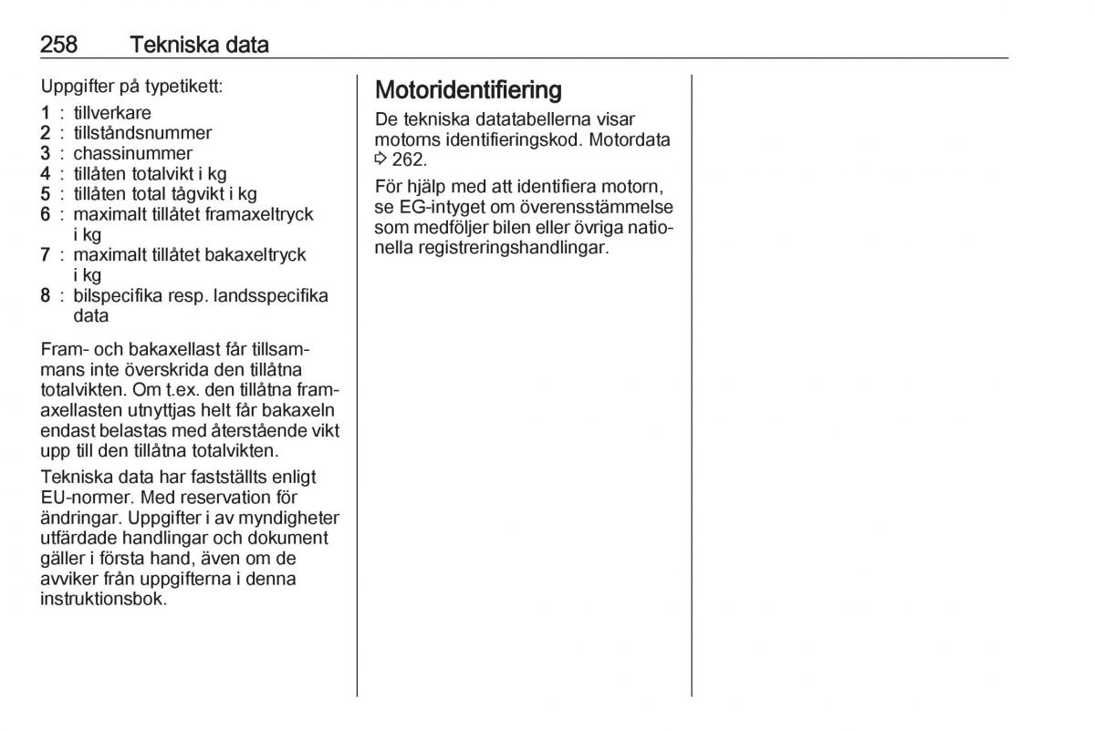 manual  Opel Zafira C FL instruktionsbok / page 260