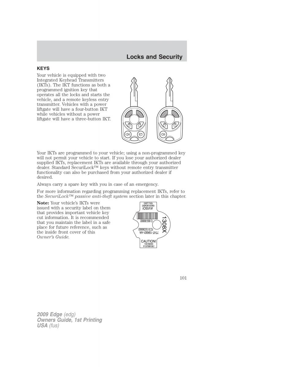 Forde Edge I owners manual / page 101