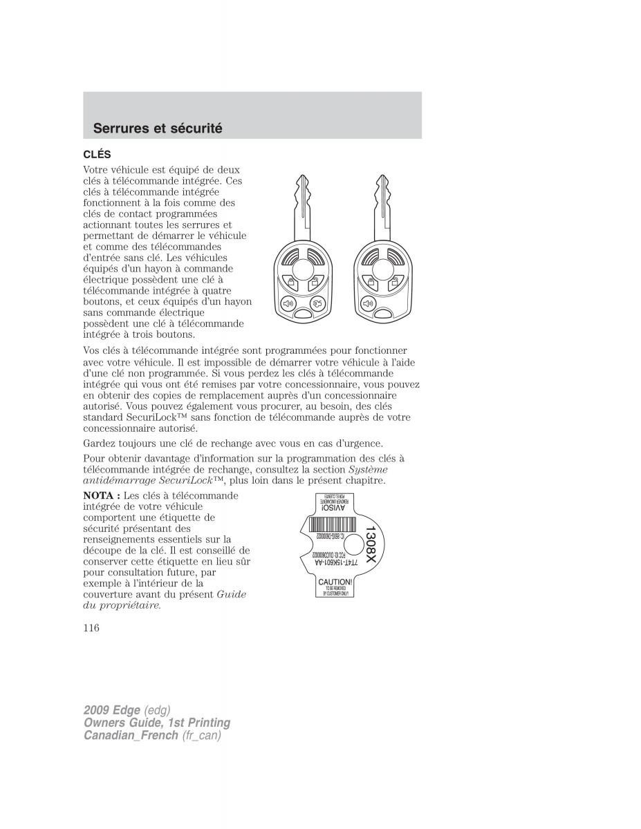 Forde Edge I manuel du proprietaire / page 116