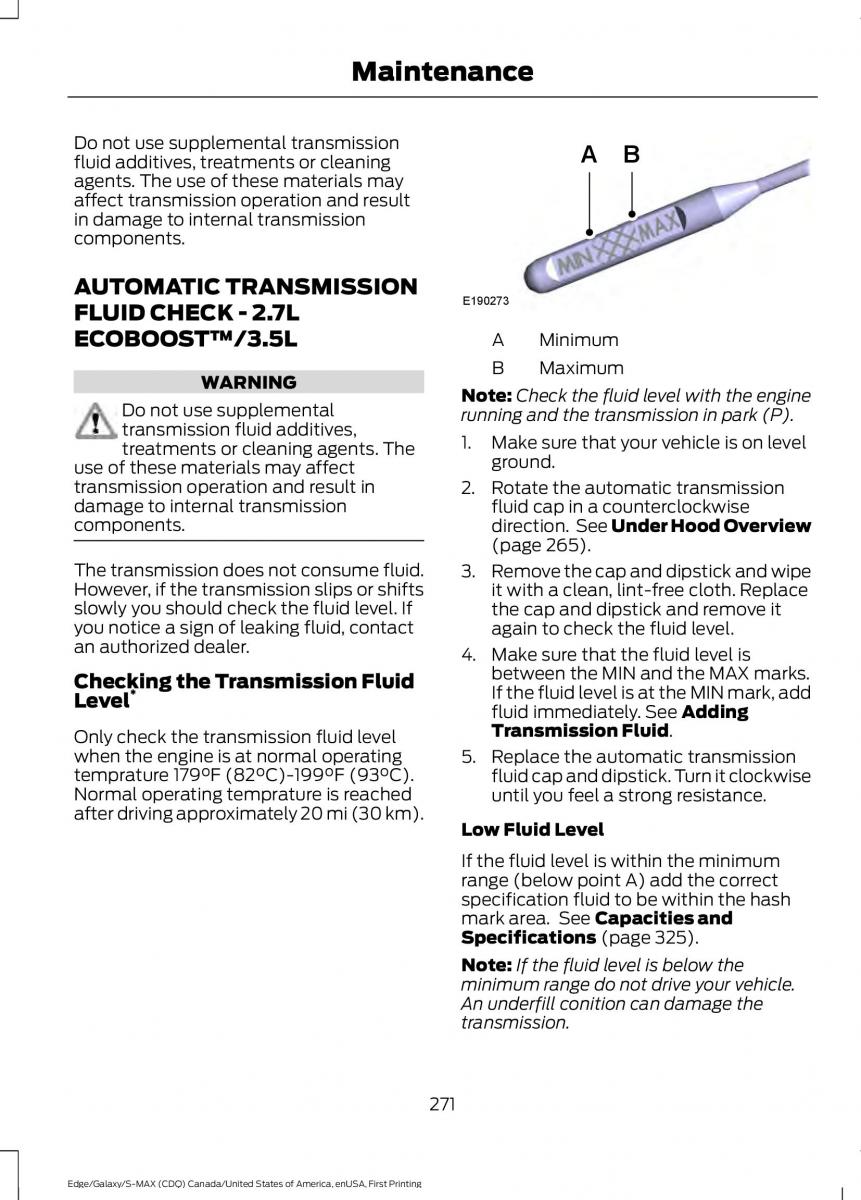 Forde Edge II owners manual / page 274