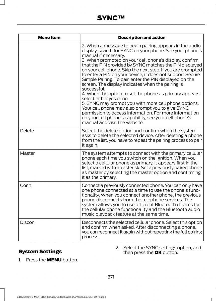 Forde Edge II owners manual / page 374