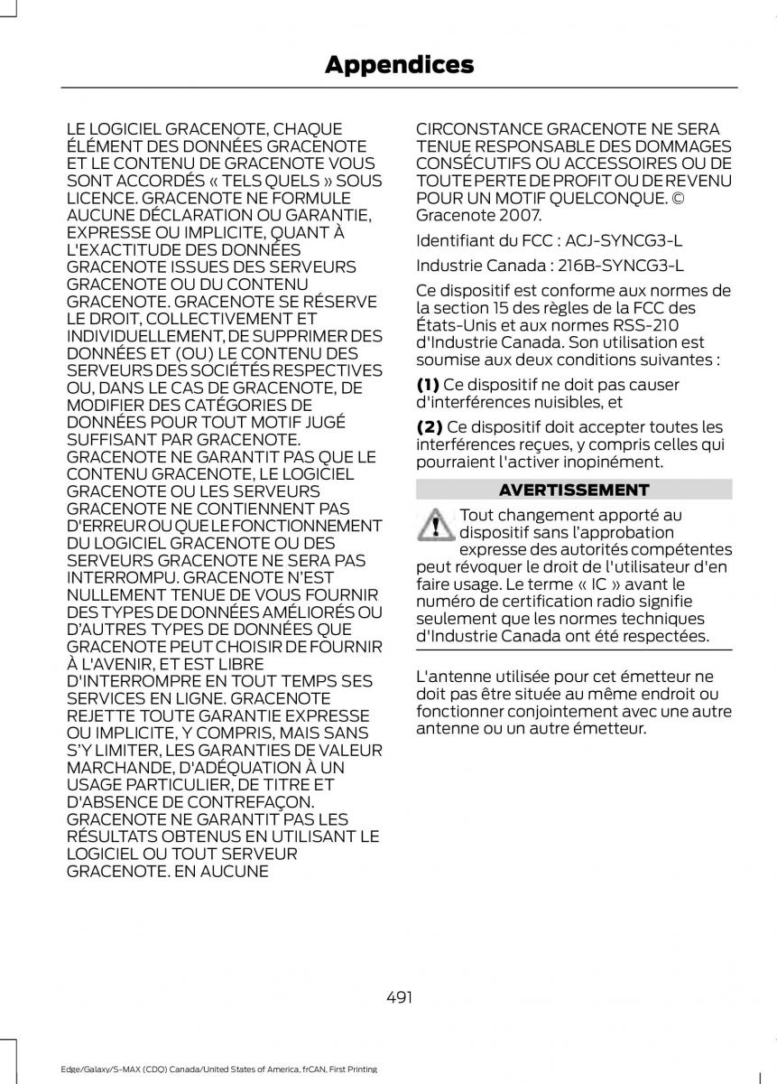 Forde Edge II manuel du proprietaire / page 494