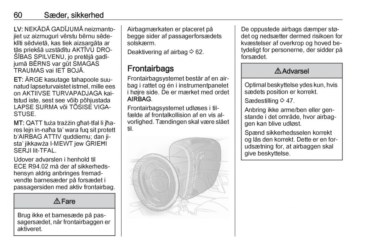 Opel Insignia A Bilens instruktionsbog / page 62