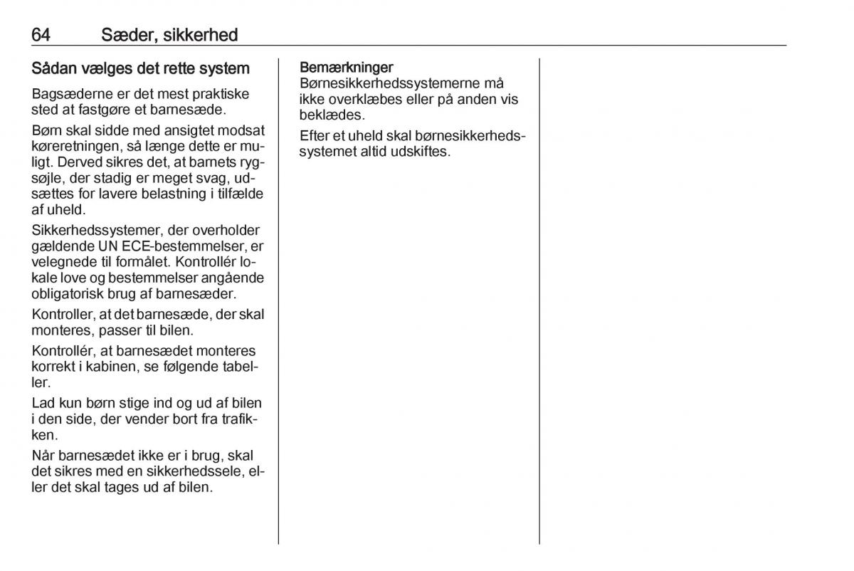 Opel Insignia A Bilens instruktionsbog / page 66