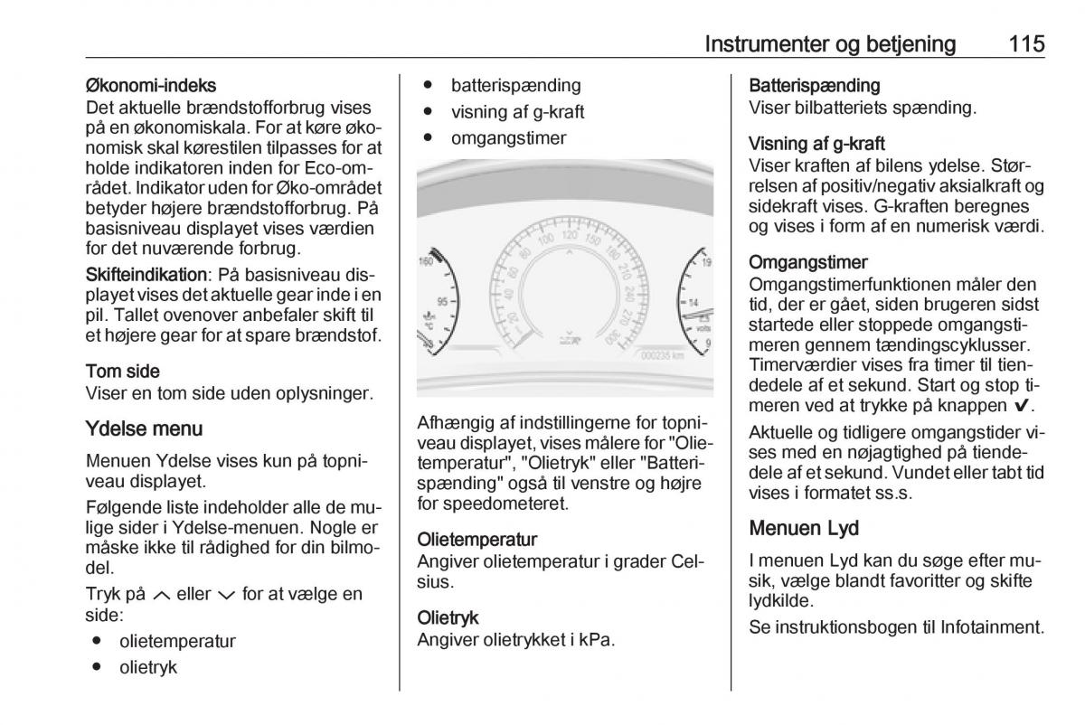 Opel Insignia A Bilens instruktionsbog / page 117