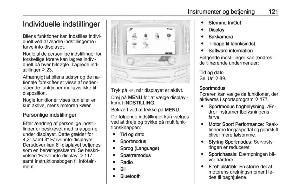 Opel Insignia A Bilens instruktionsbog / page 123