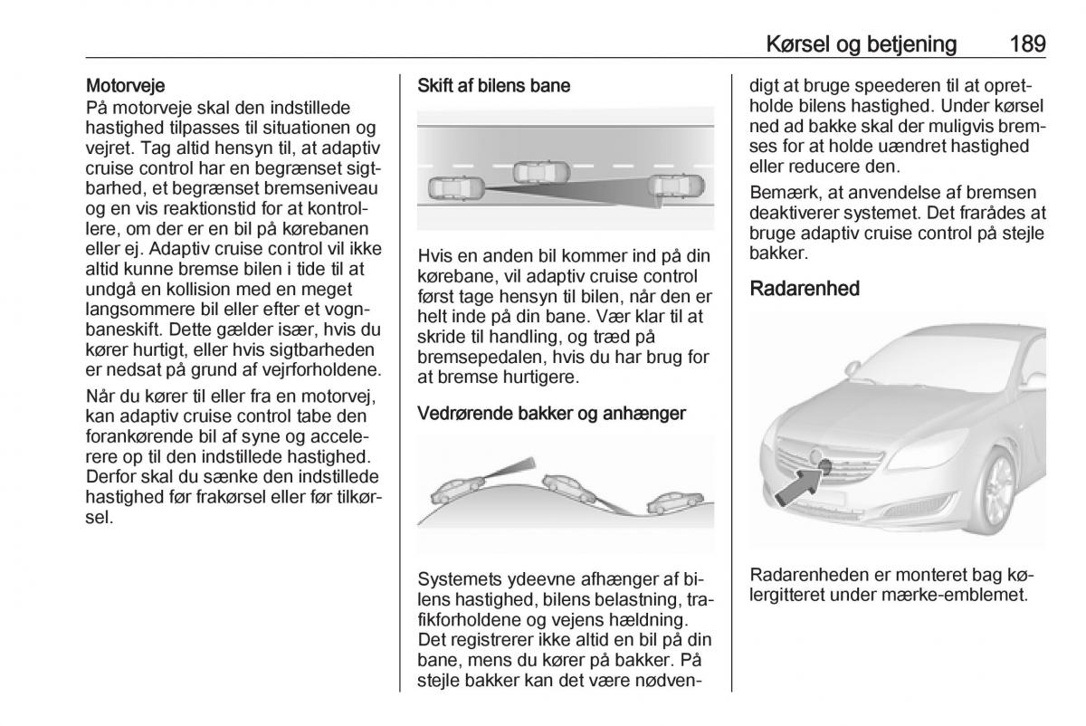 Opel Insignia A Bilens instruktionsbog / page 191